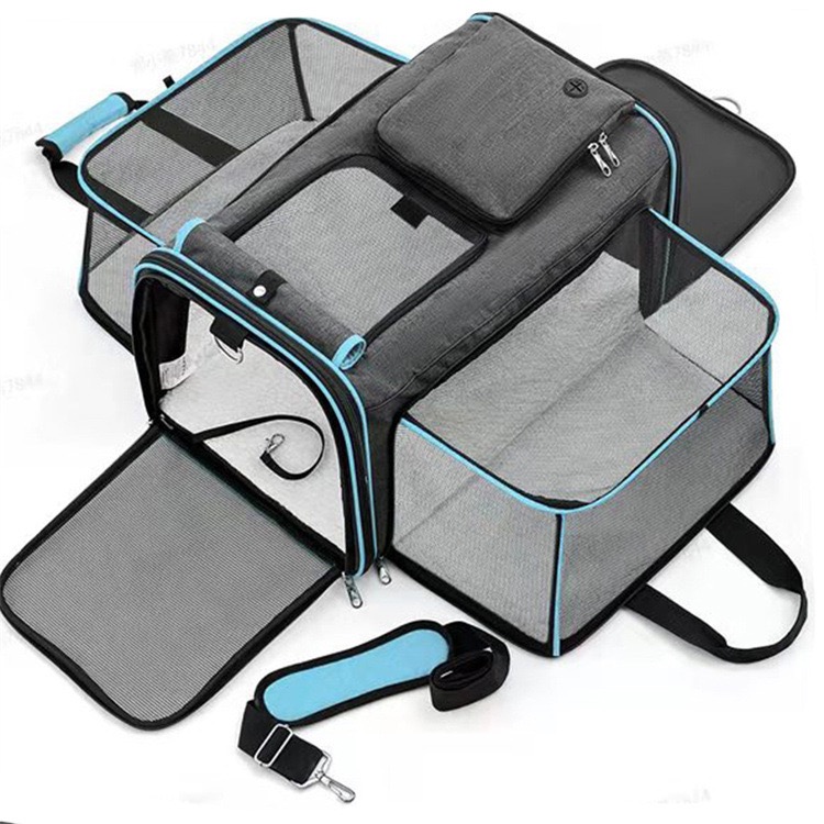 Side Expandable Large Cat Carrier with Litter Box for Car Travel, Extra Large Pet Carrier for 3 Cats , Soft Sided with Locking Zippers for Vet