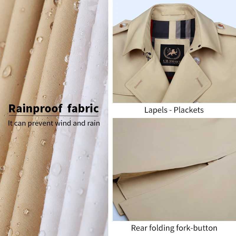 mens windbreaker Over the knee spring and autumn double breasted Business work long trench coat men W241228