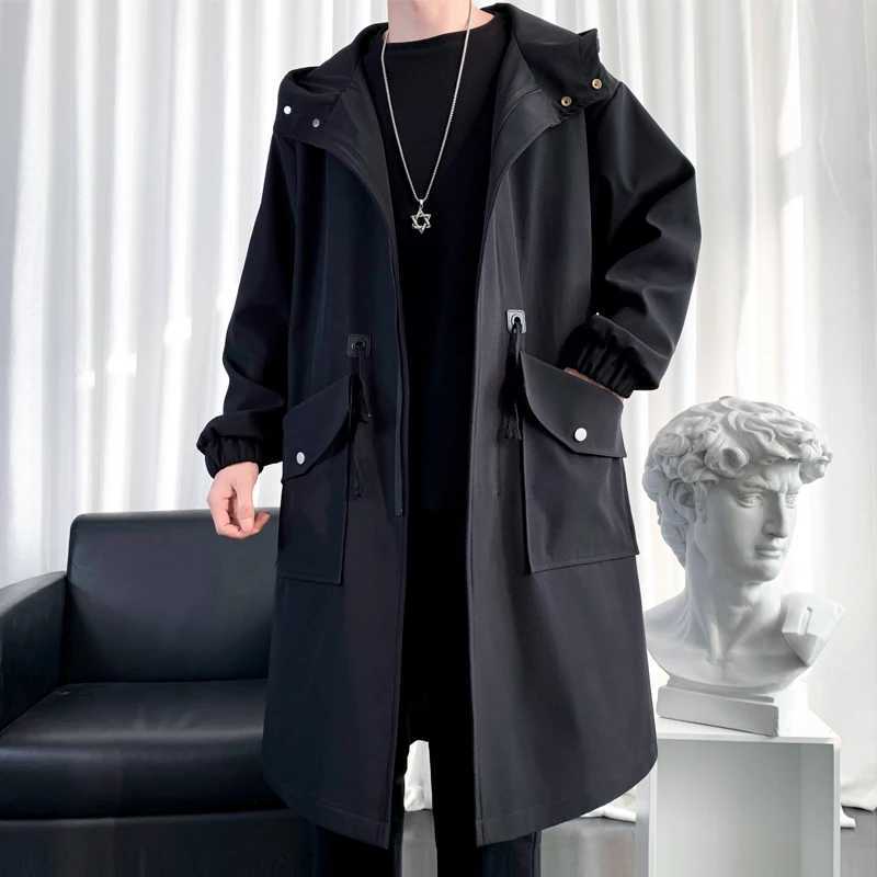 Trench Coat Mens New Fashion Overcoat Men Casual Slim Fit Windbreaker Solid Long Coat Male Autumn Homme Black/Khaki/Army green W241228