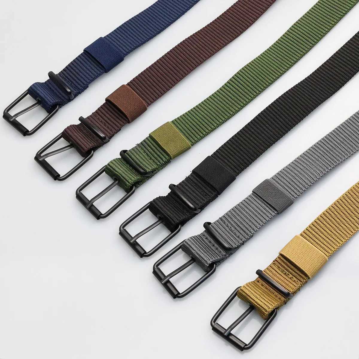 New Porous Buckle Canvas Strap Mens Fashion Edition with Student Military Training Extended Cowboy Design Strap W241228