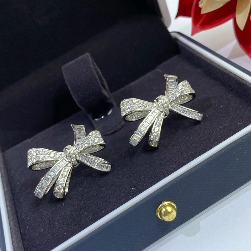 Luomansi Super Flashing Bow Diamond S925 Silver Earrings Fine Jewelry Wedding Party Birthday Romantic Woman Gift 241226