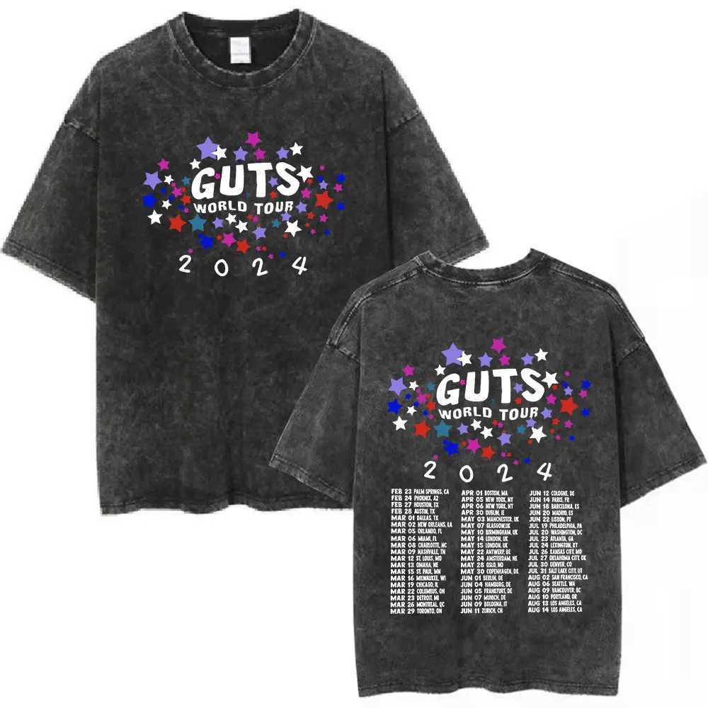 Guts 2024 World Tour Sour Vampire Vintage Washed T Shirts Men Women Fashion Casual T-shirts Cotton Loose T-shirt Fans Gift Tops X241228