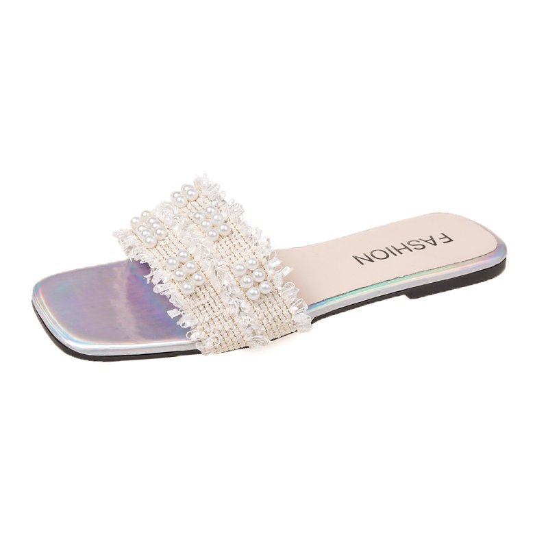 Women Slippers Pearl Design Fashion New Trendy Korean Version Flat Bottom Versatile Triple Black Beige Brown Plus Size Free shipping