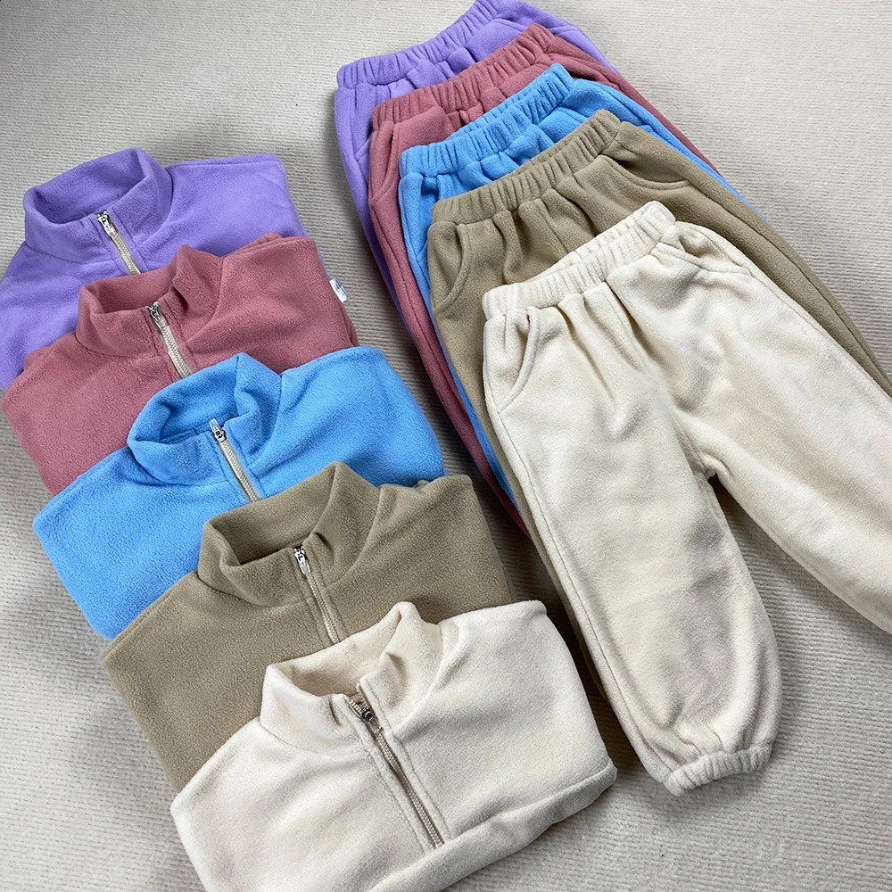 2pcs Autumn Childrens Fleece Suits Baby Boys Girls Zipper Sweatshirt Pant Sportwear Toddler Roupa Infantil Clothes Outfit Sets 241226