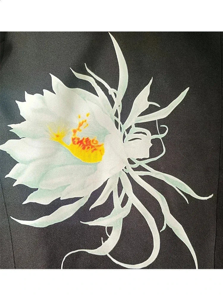 FANTASTION Original UNSIEX Large Coat Printed Flower Mens Summer Coat Black Mens Jacket Printed Coat 241227