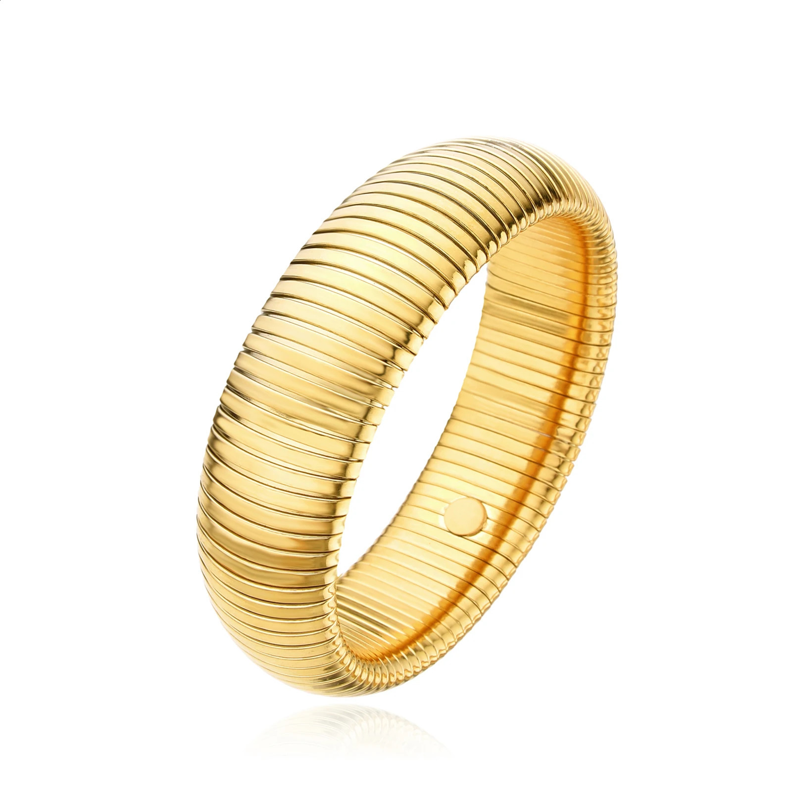 Gold Plated Stretch Snake Wide Bangle for WomenStainless Steel Tri-tone Interlocking Cobra stretchy Bracelet 20mm 241227