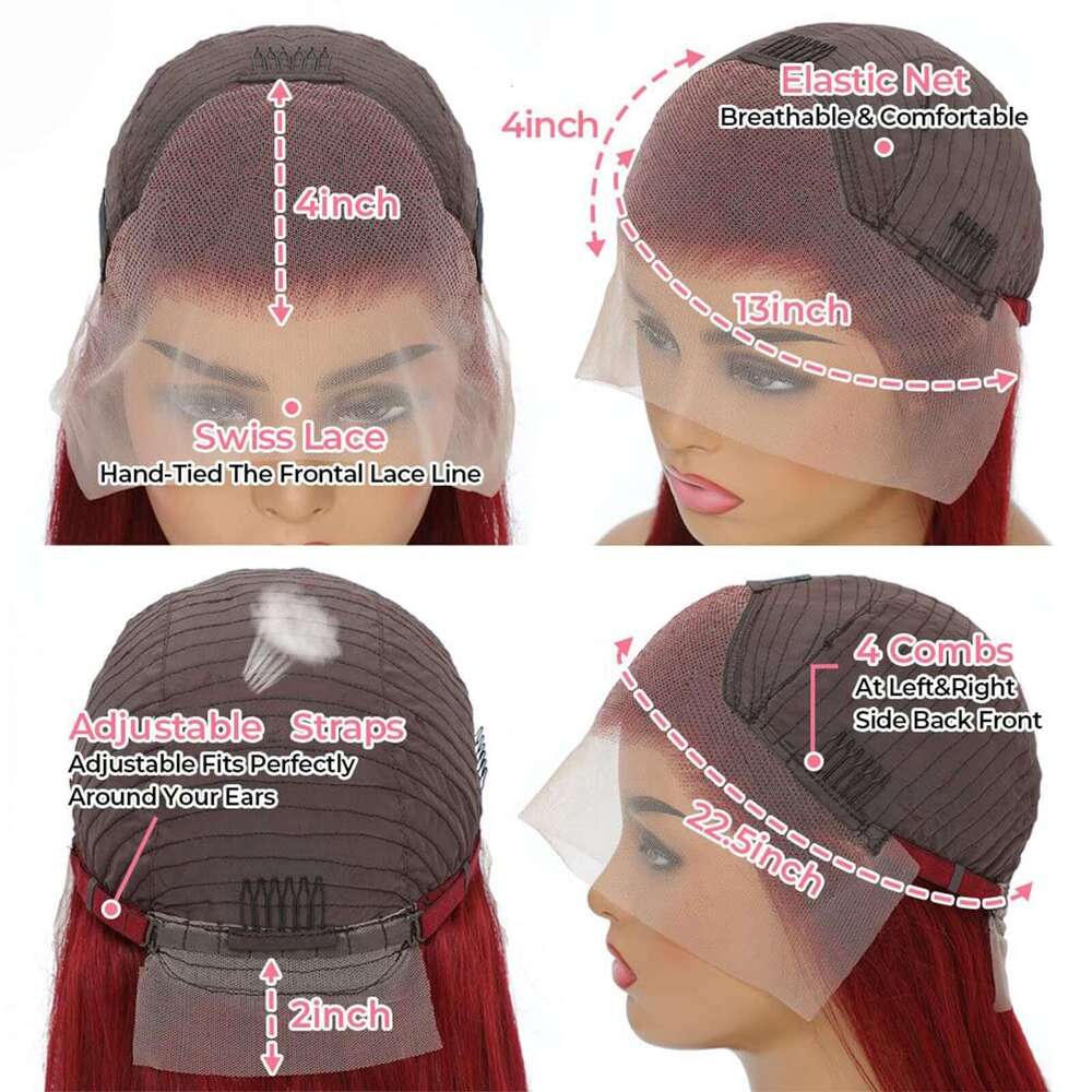 Female Long Straight Hair Wig 13 * 4 Large Area Front Wine Red Synthetic Headband Lace Wigs Kq2 Kq2