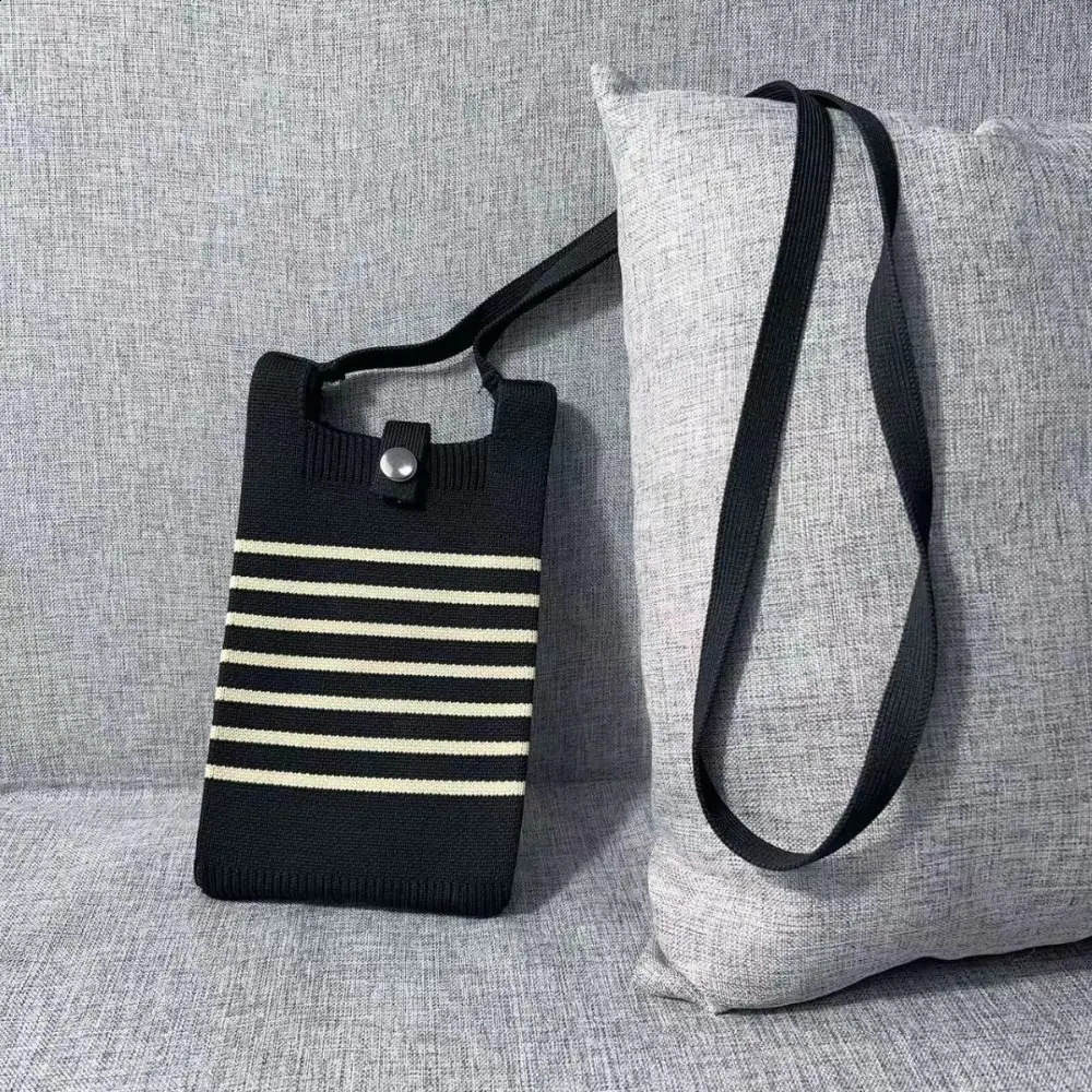 Solid Color Knit Handbag Reusable Knit Mini Phone Bag High-capacity Knot Wrist Bag Women 241227