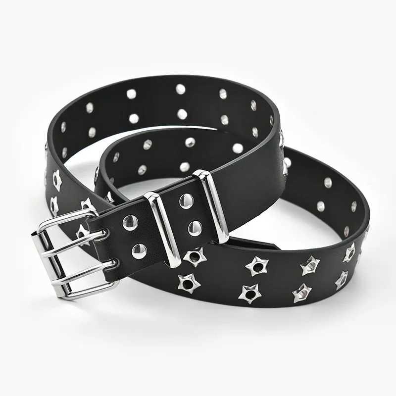 Fashion Men Women Punk style Chain Belt Adjustable Hollow star Double breasted Buckle Metal Buckle Leather Jeans Waistband W241228