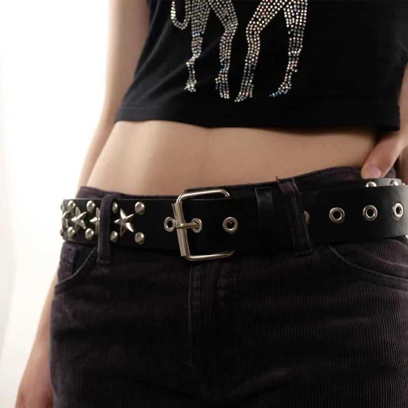 1 piece of womens black cool Grunge style stud punk star strap Y2k dark pentagonal leather strap used for jeans/skirt accessories W241228