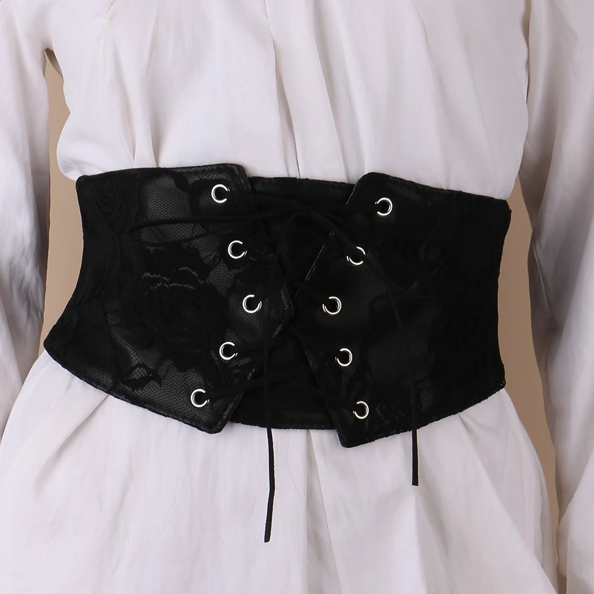 Womens Black Lace Elastic Girdle sealing Cummerbund For slimming Sexy Ladies outer wear Waist binding rope Decorative Belts 241227