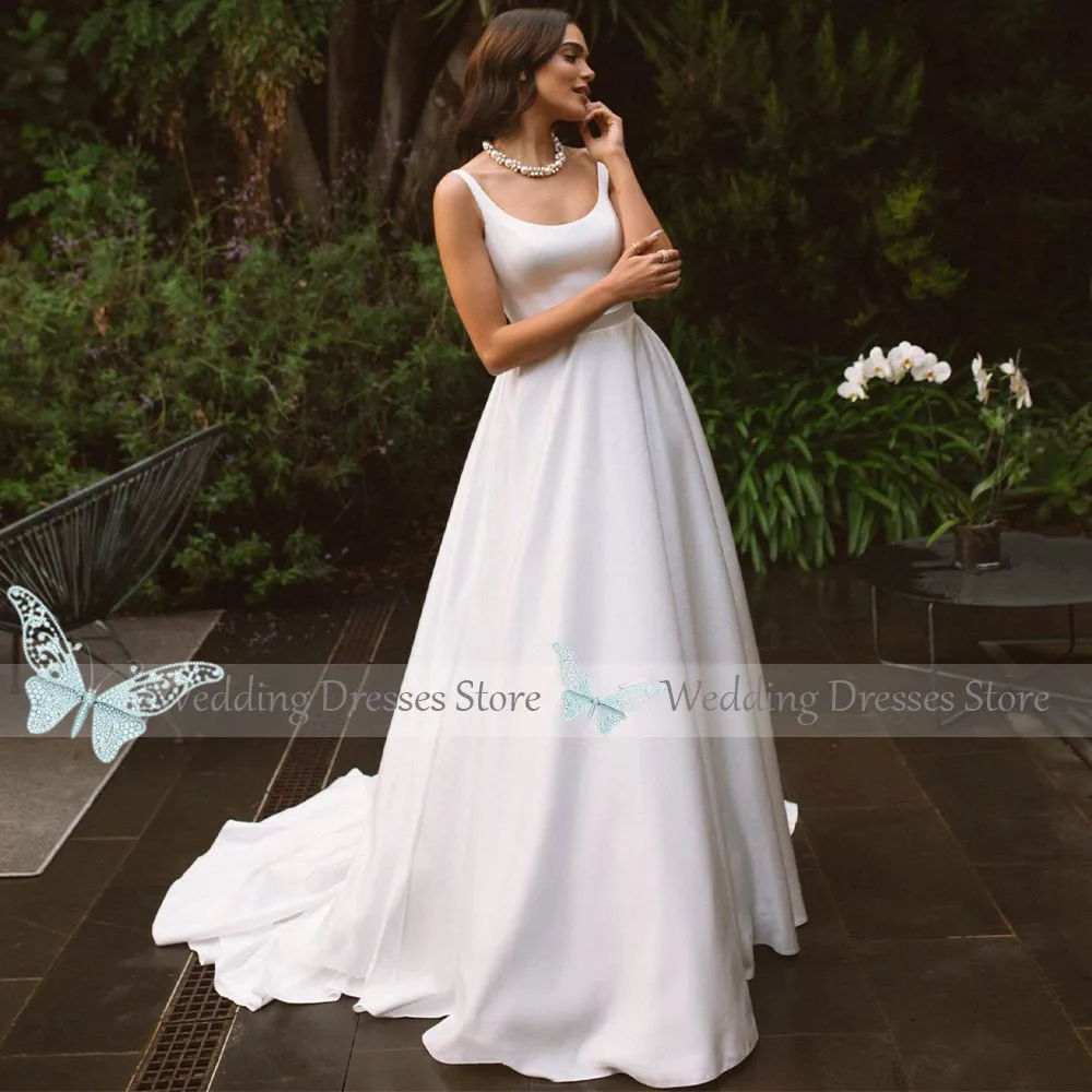 White Pleat A E Wedding Dress Square Vestido De Noiva Satin Appliqued Women V Neck Gown Bridal Party Custom Made Beach Brides Gowns ppliqued s