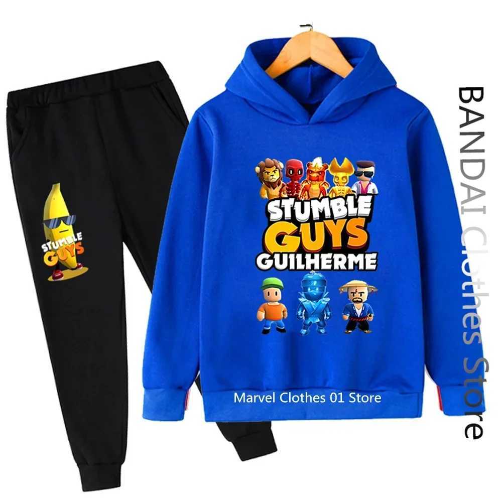 Stumble Guys Game Spring Hooded kids boutique clothes sweatshirt Pants pullover KAWaii Anime hoodie boys girls Sets X241228