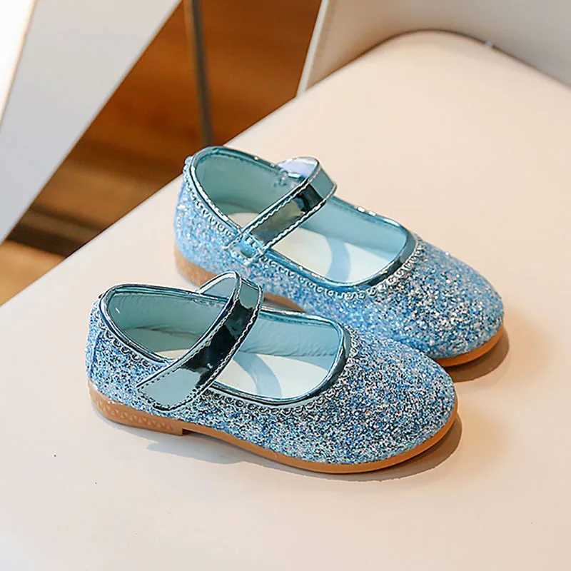 Girls leather shoes shiny Mary Jane shoes sequined cloth princess shoes silver wedding shoes childrens ballet apartment dance 271A W241228