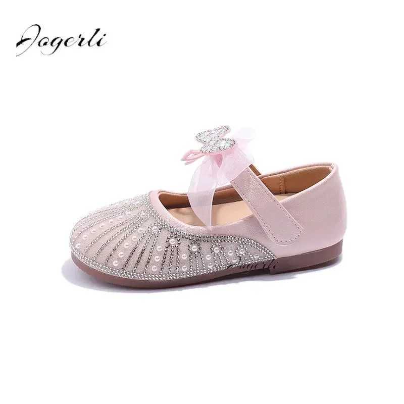 Childrens Girl Princess Shoes New Soft Sole PU Leather Flats Kids Rhinestone Crystal Footwear Size 23-35 W241228