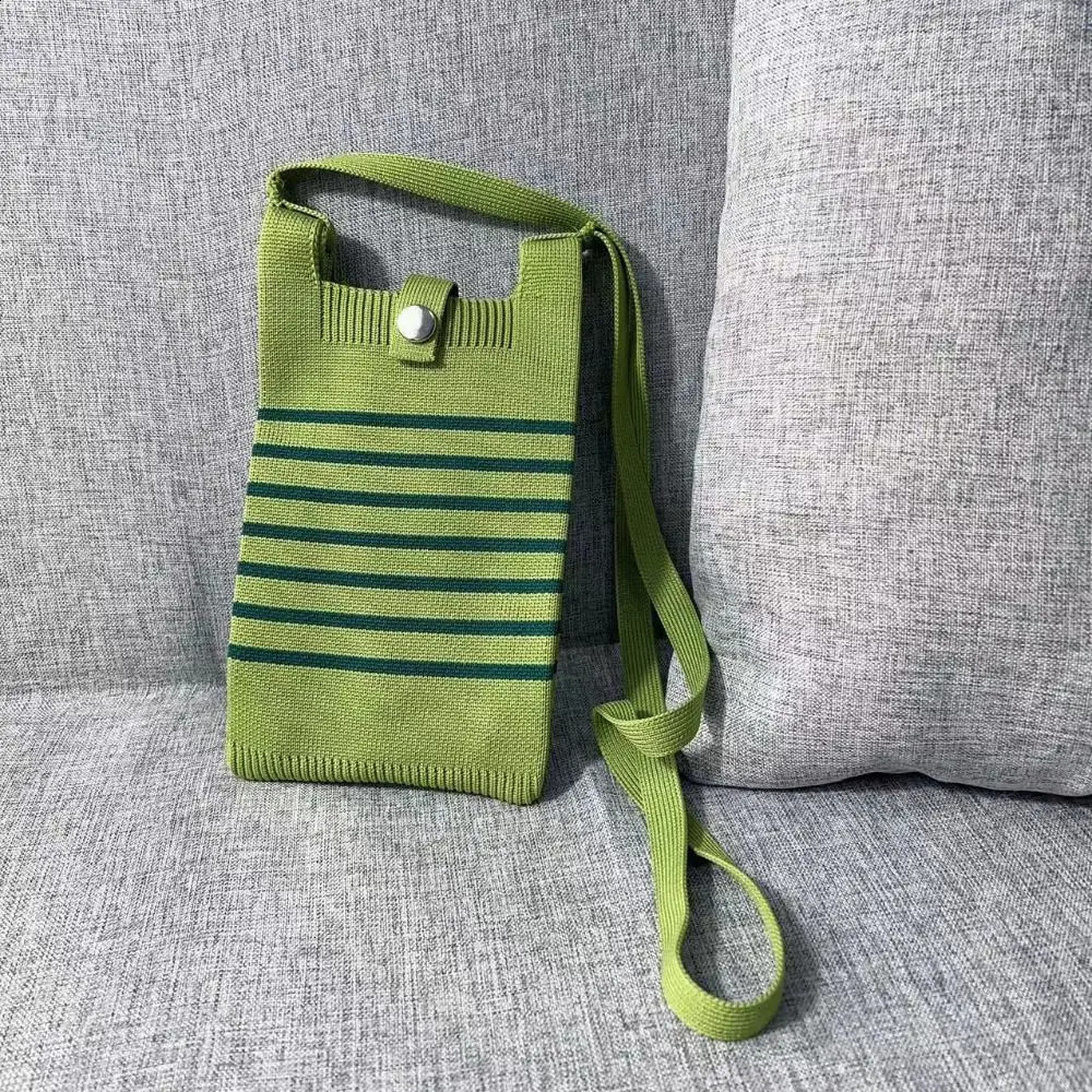 Solid Color Knit Handbag Reusable Knit Mini Phone Bag High-capacity Knot Wrist Bag Women 241227