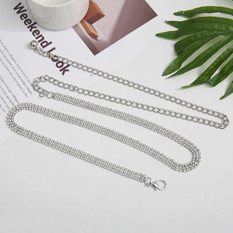 Shiny Rhinestone Women Waist Chain Belt Elegant Long Thin Adjustable Metal Chain For Lady Female Dress Coat Decorative Waistband W241228