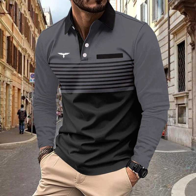 Mens Spring and Autumn Fashion Business Casual shirt Shirt Mens Long Sleeve 3D Digital Printed Striped Top shirt Shirt X241228