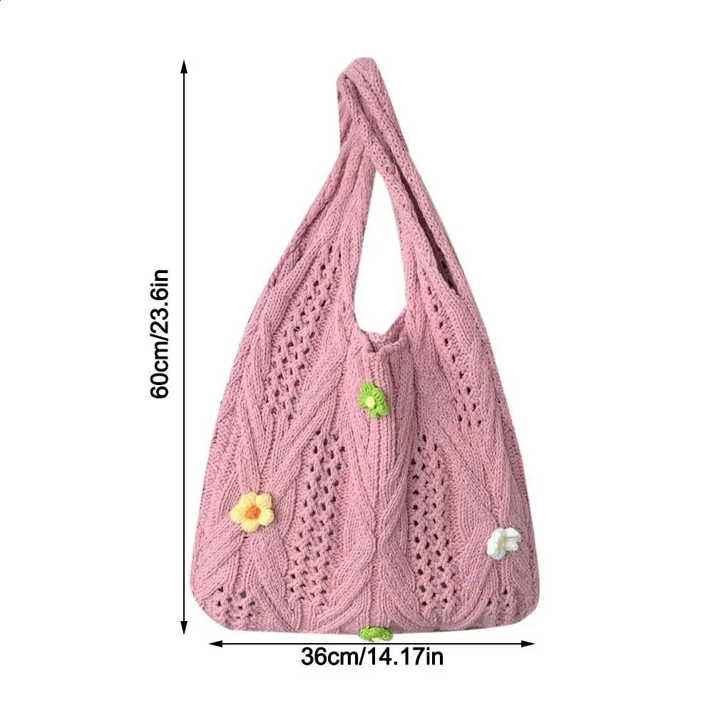 Knitted Handbags Female Large Capacity Womens Shoulder Bag Summer Beach Purses Casual Hollow Woven Shopping 241225