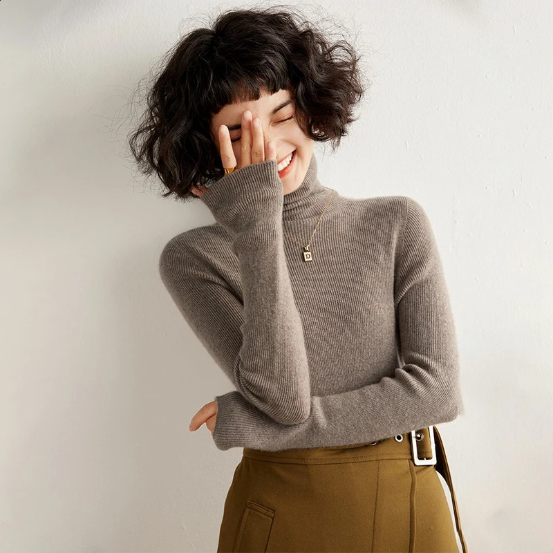 100 Cashmere Womens Sweater AutumnWinter Knitted High Collar Hoodie Solid Color Selling Clothing 241223