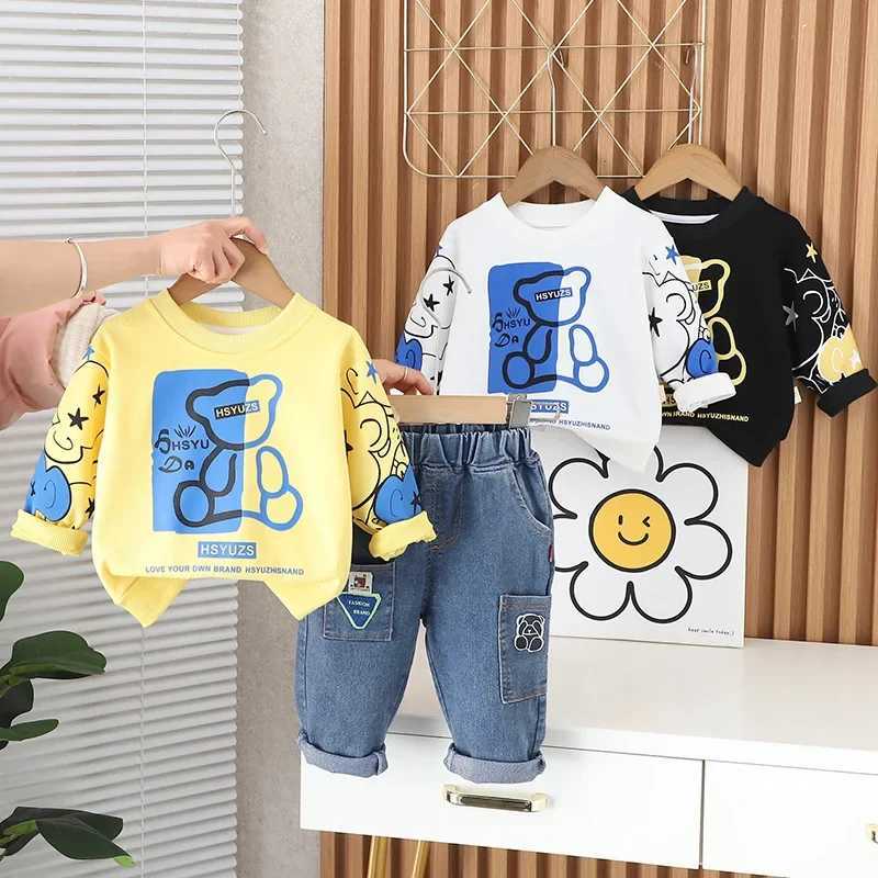 2024 New Spring Baby Boy Clothes 1 to 5 Years Causal Cartoon O-neck Pullover Long Sleeev T-shirts and Pants Kids Boys Outfit Set X241228