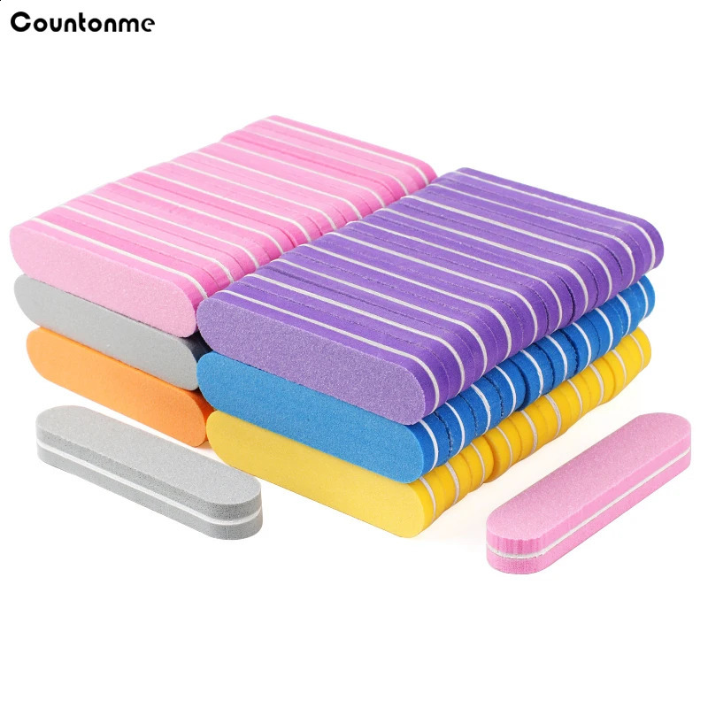 50Pcs Mix Color Mini Nail File Buffers Sponge 100/180 Grit Double Sided Sanding Block Gel Polishing Foam Manicure Nail Art Files 241223