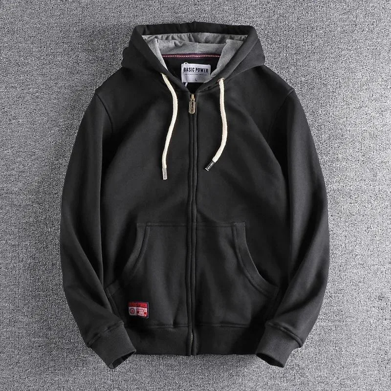 Man Hoodies Pocket Full Zip Up Sweatshirts for Men Solid Loose Harajuku Fashion Overfit Tops Winter Y2k Clothes S 241223