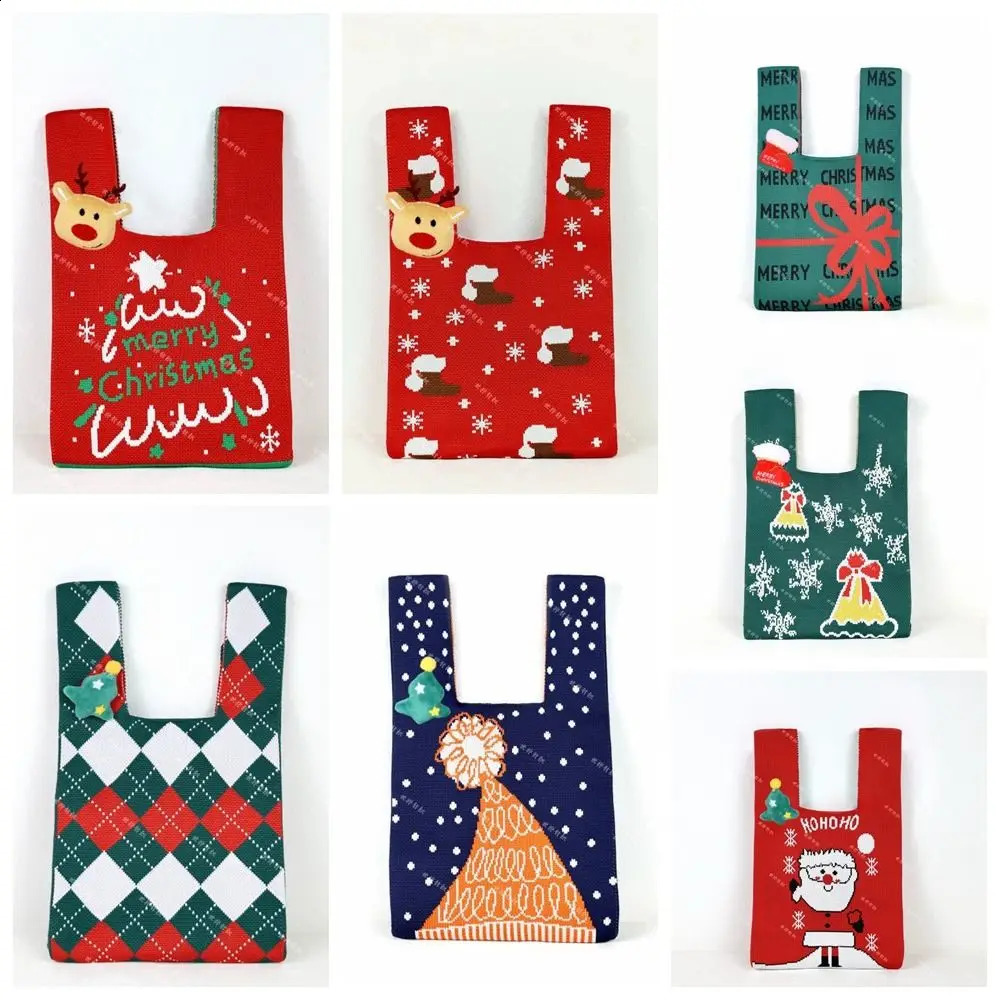 Casual Christmas Gift Christmas Knitted Handbag Santa Claus Xmas Tree Knot Wrist Bag Purse Weave Tote Bag Year 241227