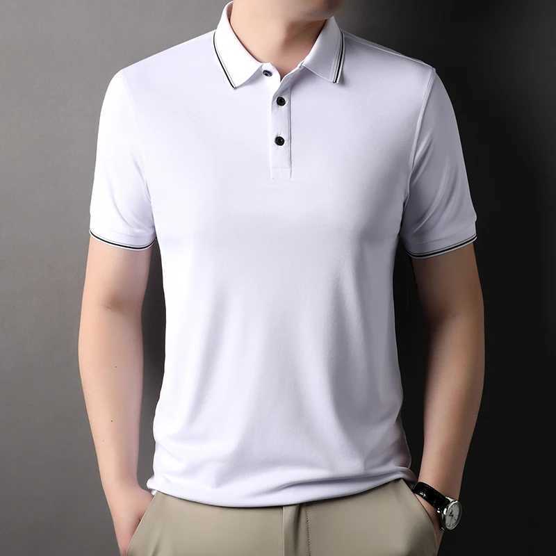 High quality classic short sleeved shirt shirt mens short sleeved collar summer ice silk breathable T-shirt casual luxury mens clothing X241228