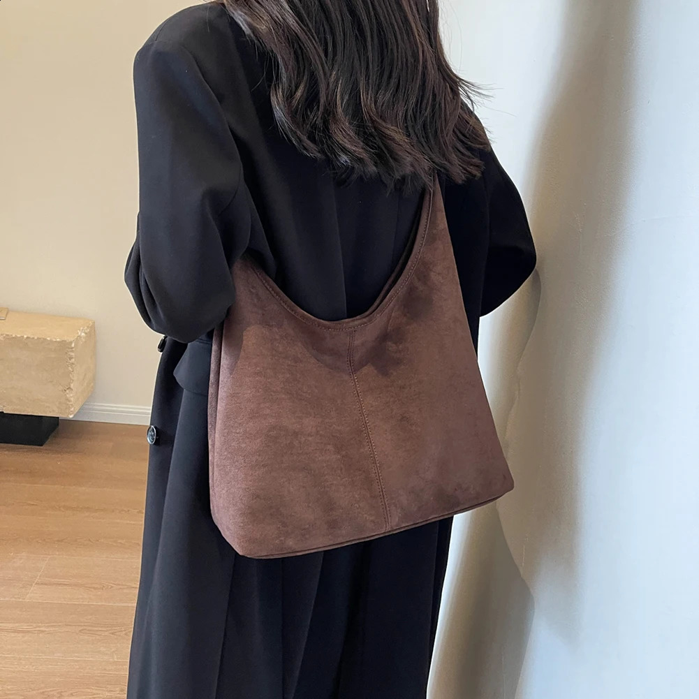 Women Suede Shoulder Bag Simple Tote Handbag Large Capacity Stylish Commuting Bag Solid Color Vintage Hobo Bag Top Handle Bag 241228