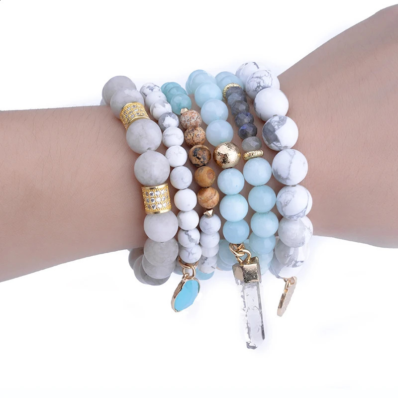 BOJIU Trendy Women Bracelet Set Natural Ag. Stone Glass Beads Bohemia Exquisite Bar Bracelet Sets of 6pcs Festival Gifts BCSET18 241227
