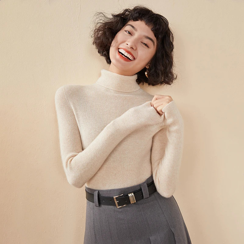 100 Cashmere Womens Sweater AutumnWinter Knitted High Collar Hoodie Solid Color Selling Clothing 241223