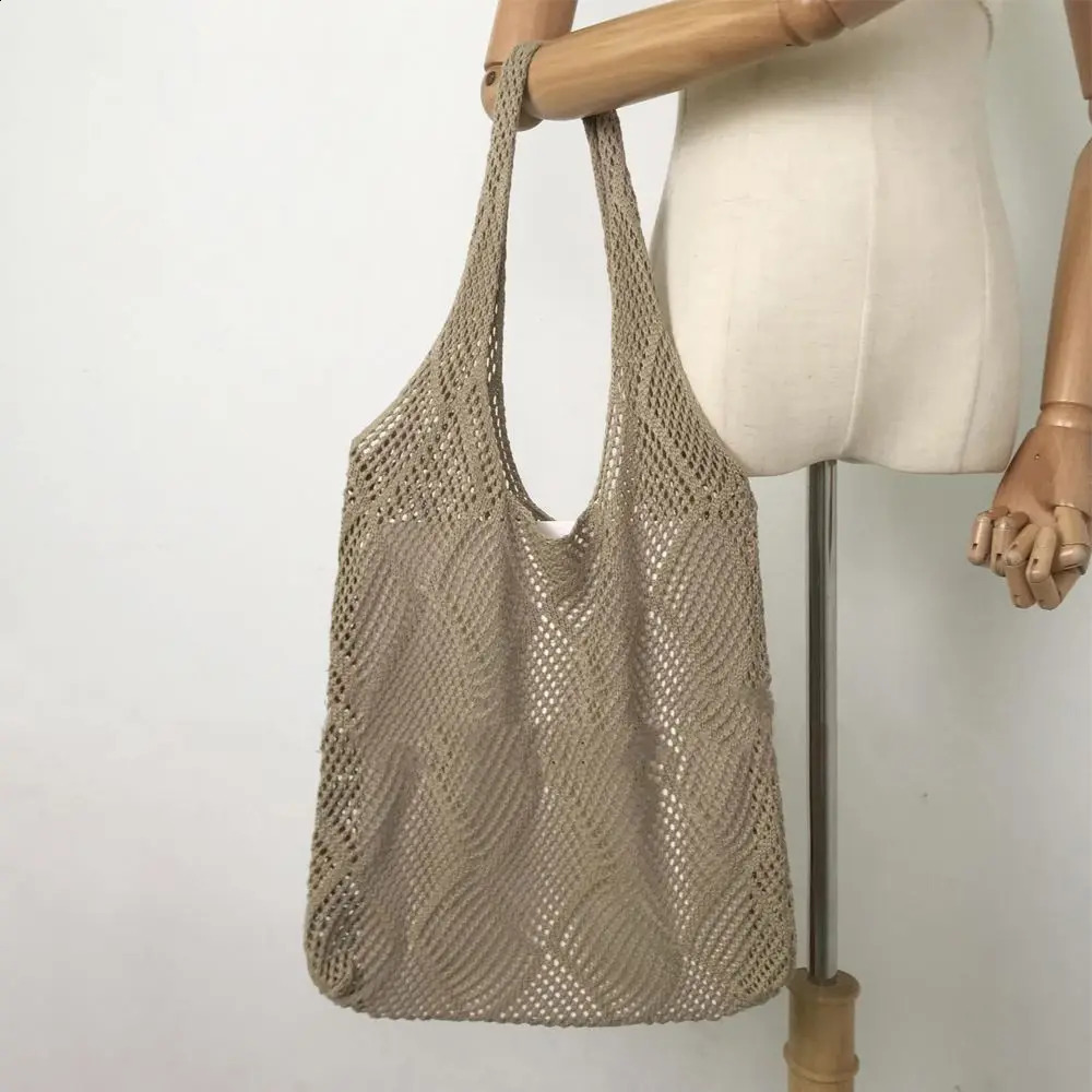 Fashion Women Hollow Woven Shoulder Bags Large Capacity Crochet Bag Knitting Handbags Eco Female Shopping Tote 241225