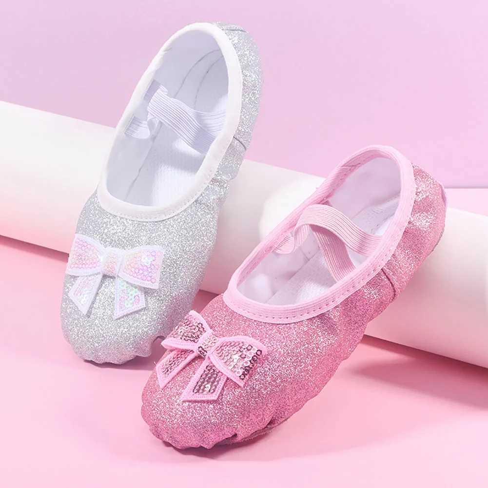 Girls ballet shoes childrens dance sliders professional canvas soft sole shiny ballet shoes girls ballet yoga gym dance shoes W241228