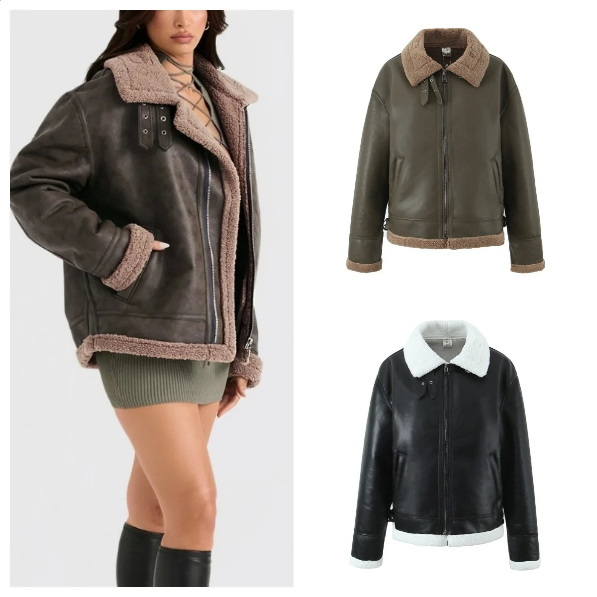 Fashionable retro fur one-piece jacket for women winter style lapel thickened warm sherpa jacket top 241227