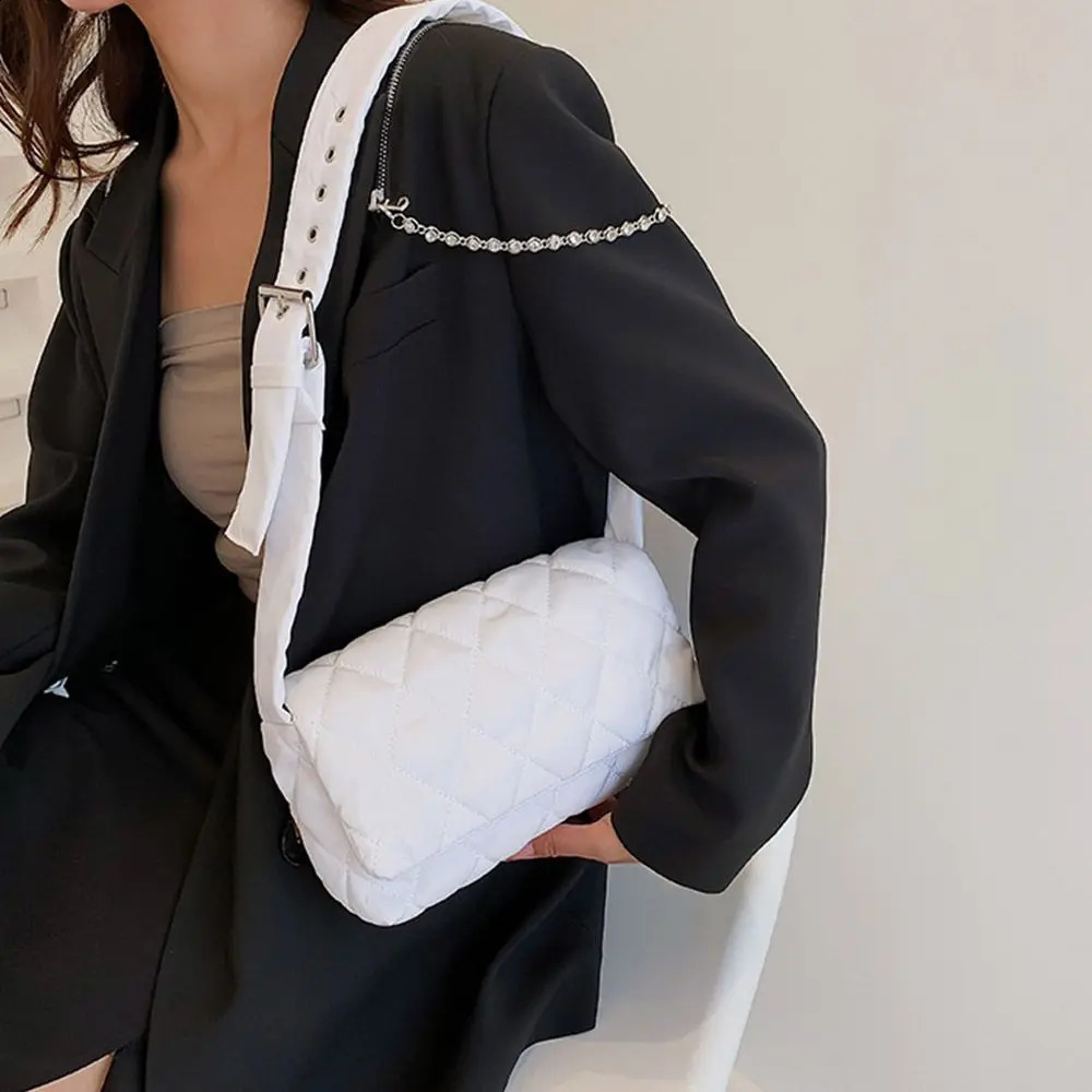 Autumn Winter Underarm Bags for Women Down Cotton Padded Plaid Shoulder Bags Fashion Quilted Handbags Girls Casual Tote 241227