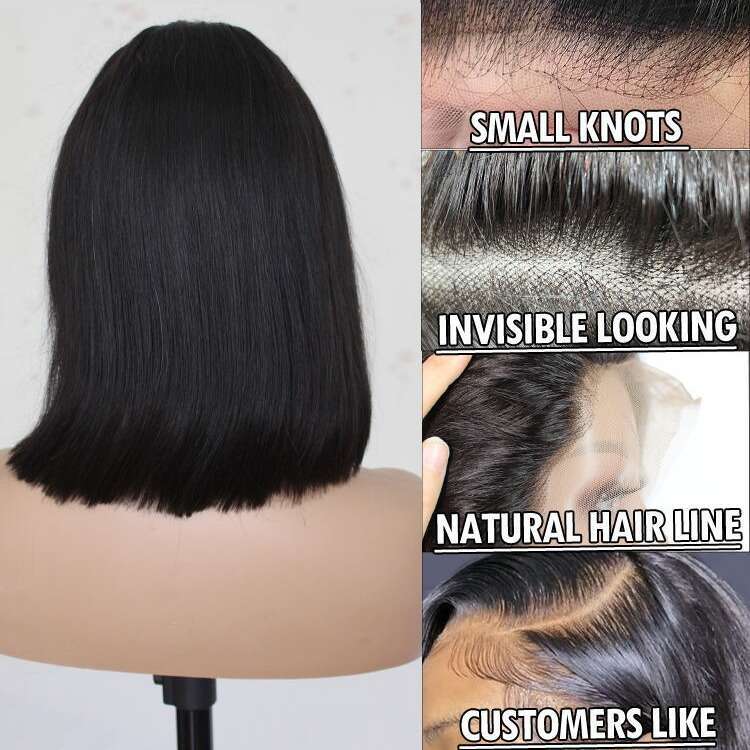 Non Adhesive 13X4/4X4 Front Lace Straight Strip Real Hair Wig Wear And Go Bob Wigs Kq2 Kq2