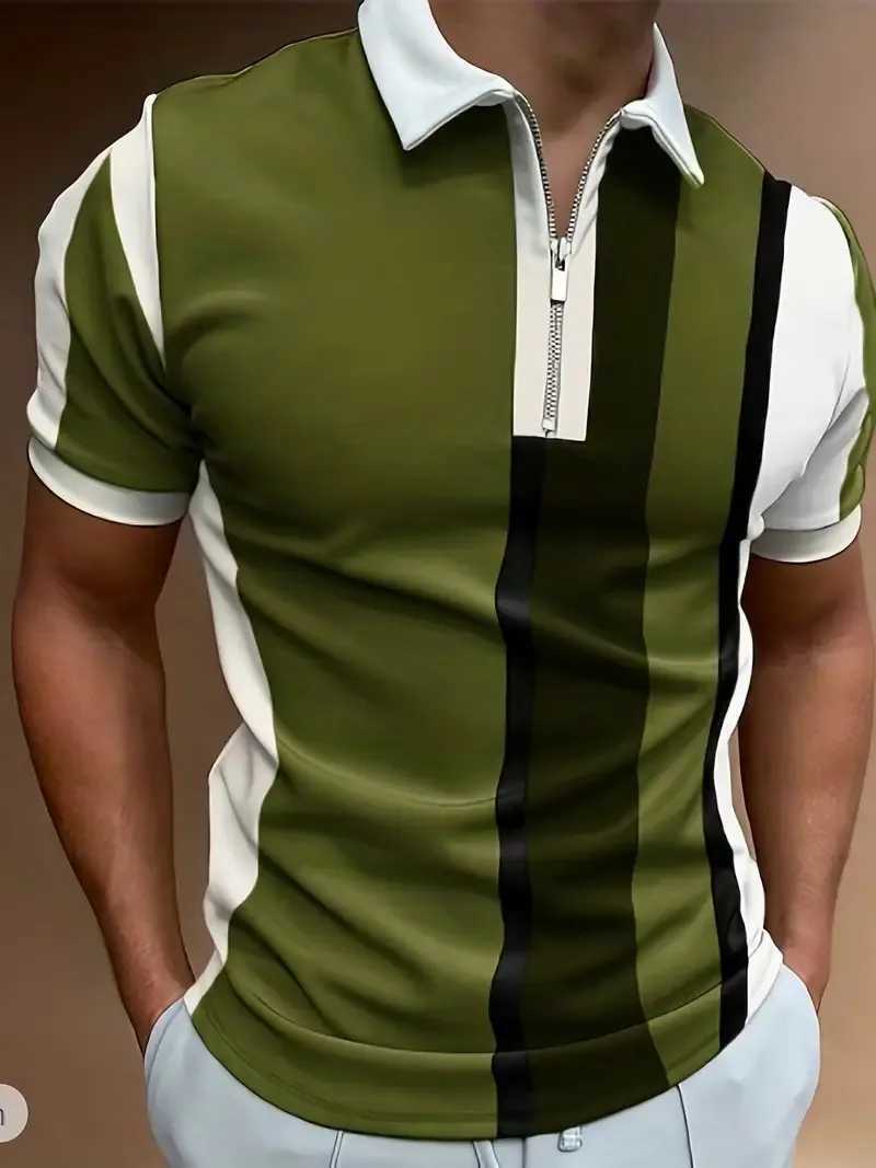 Mens Zip shirt Shirt Simple Patchwork Stripe Stereo Print Retro Mens Short Sleeve Large Size Street Summer Zip shirt Shirt X241228