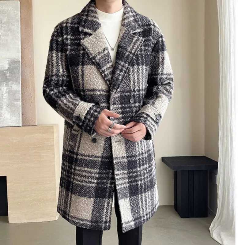 British Style Jacquard Pattern Trench Coat Men Autumn Winter Mens Medium Long Coat Business Casual Streetwear Windbreaker W241228