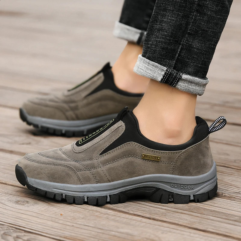 Outdoor Hiking Shoes Men Sneakers Winter Slip on Casual Men Shoes Breathable Suede Leather Shoe Anti-skid Walking Shoes Footwear 241228