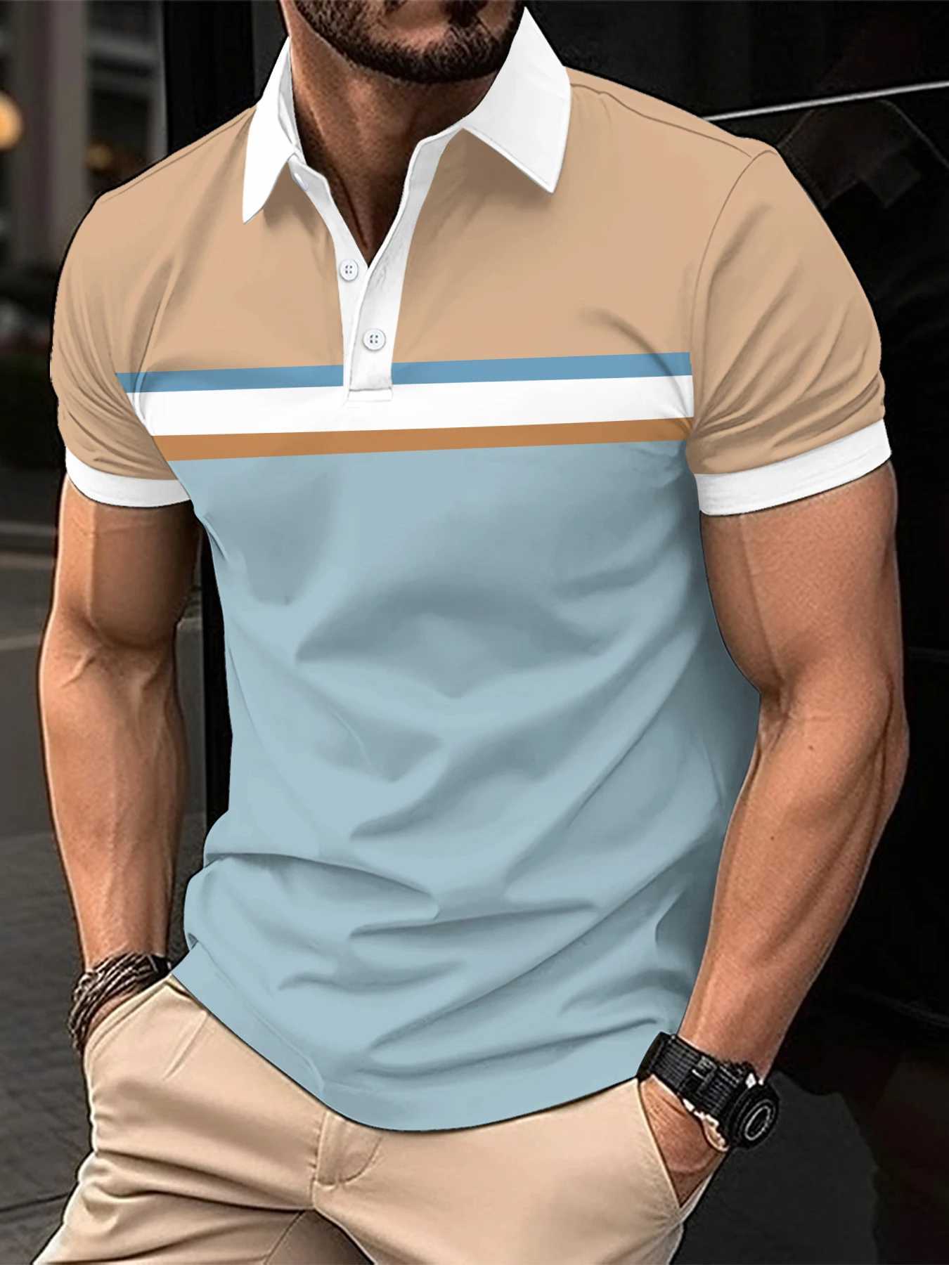2024 best-selling new summer mens shirt shirt with lapel and patchwork color short sleeved business casual button sports shirt for mens wear X241228