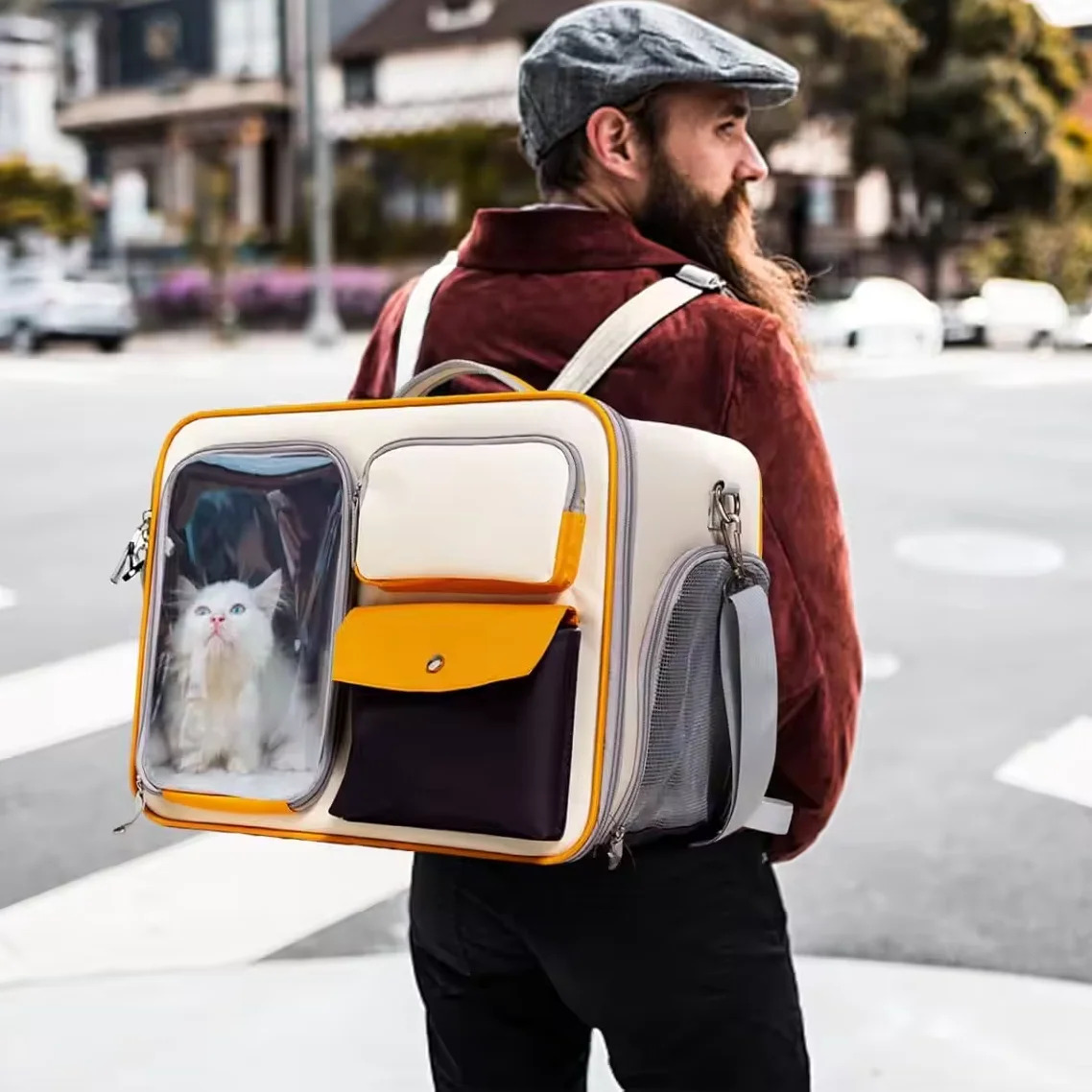 Foldable Backpack Large Capacity Breathable Double Layer Portable Carrier For Cat Traveg Pet Moving Bag Cats Products