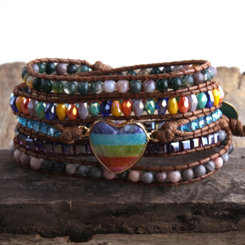 RH Fashion Bohemian Jewelry Women Vegan Boho Bracelet Mixed Natural Stones Heart Charm 5 Strands Wrap Bracelets Drop 241227