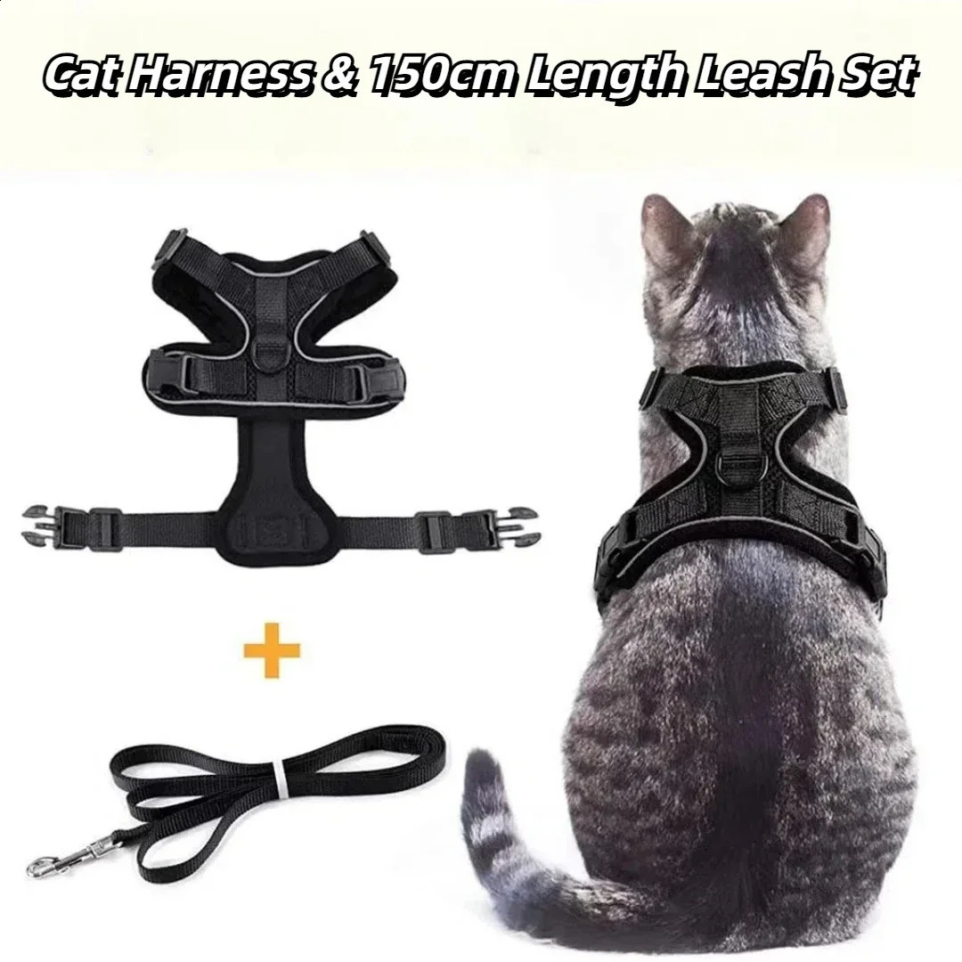 Cat Harness Lead Leash Set Walking Training Escape Proof Adjustable Reflective Pet Vest Harness Kitten Collar Pet Supplies 241227