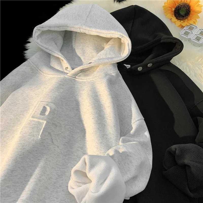 Basic hoodie sweatshirt solid color hoodie flip up sweatshirt loose casual unisex fashionable padded hoodie X241228