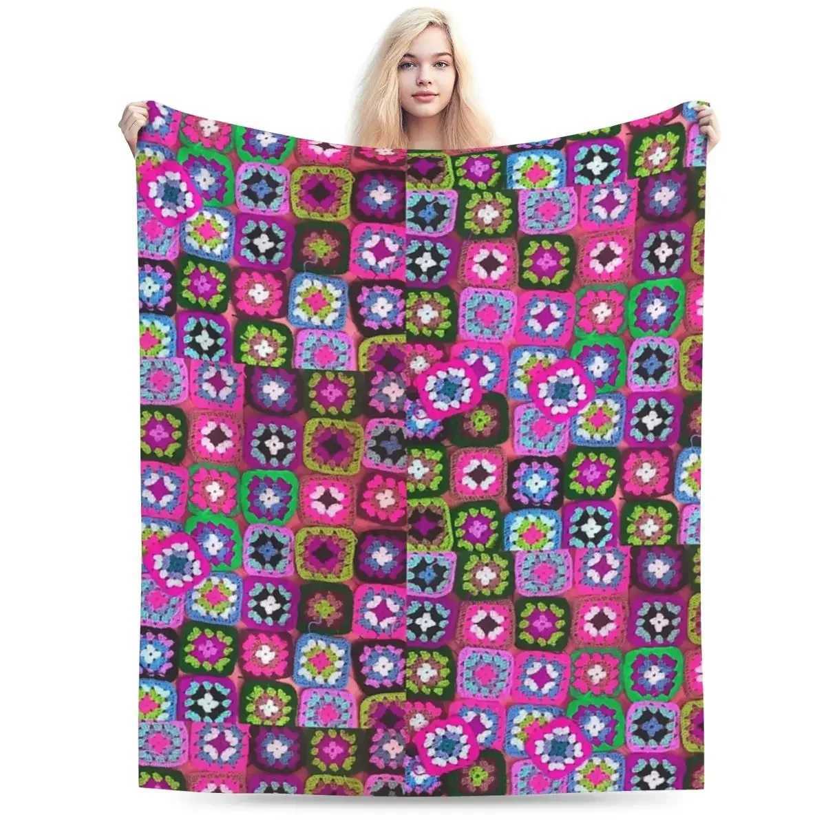 Crochet Blanket Granny Square Vintage Blankets Warm Flannel Throw Blanket Bedspread for Bed Living room Picnic Travel Home Couch Z241228