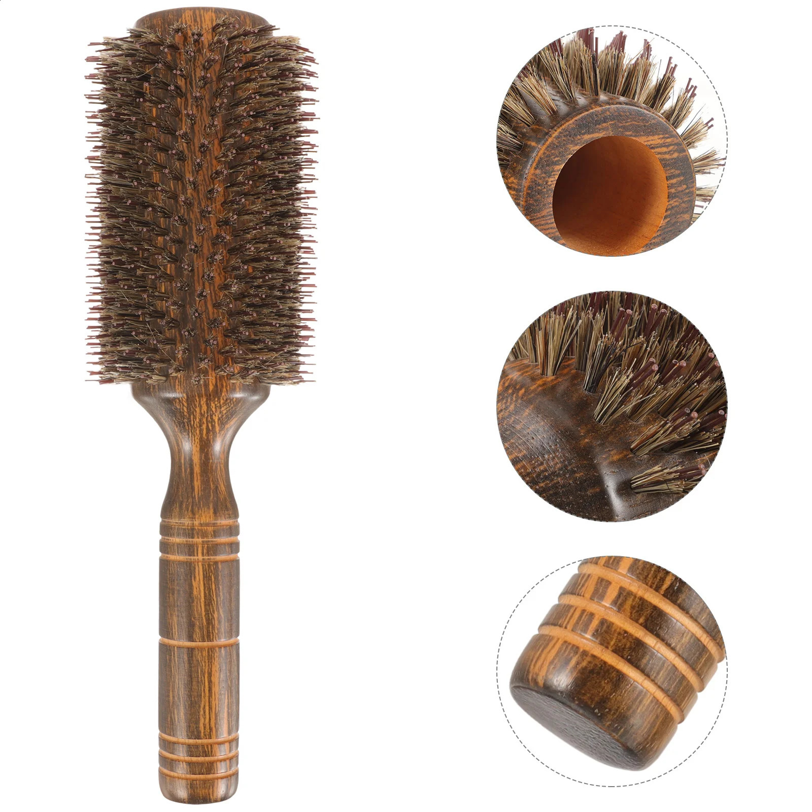 Pig Bristle Curling Comb Curly Hair Styling Brush Blow-dry Hairbrushes for Women Drying Oversized Wood 250103