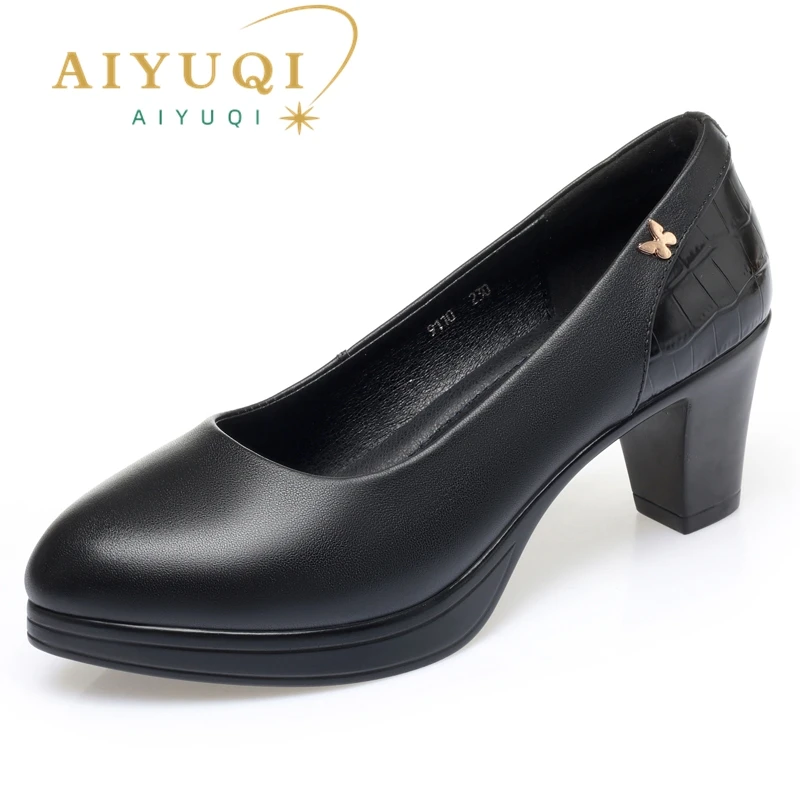 AIYUQI Women Dress Shoes Genuine Leather Large Size Women High Heels Spring Women Professional Shoes