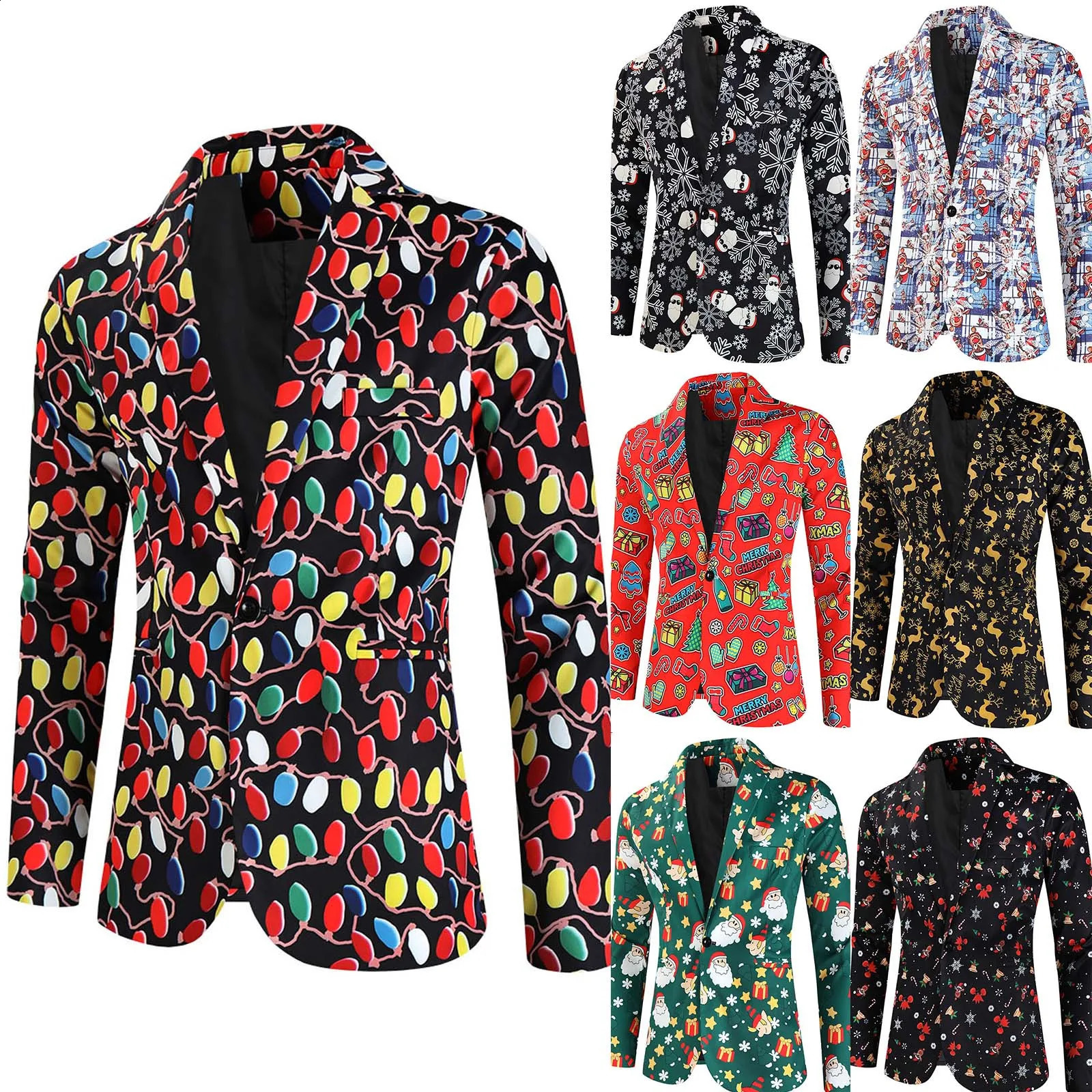 Mens fashionable and casual Christmas printed pocket button long sleeved V-neck set big mens set casual set casual set 241227