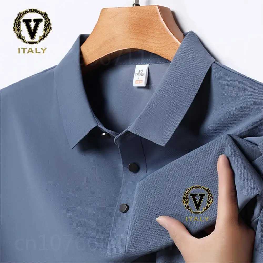 High end ice silk shirt shirt mens short sleeved letter printed T-shirt summer 2024 cool breathable business casual luxury top X241228